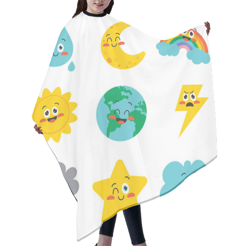 Personality  Cute Cartoon Weather Characters Posing Hair Cutting Cape