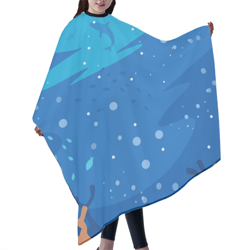 Personality  Underwater Wallpaper. Vector Flat Cartoon Illustration Hair Cutting Cape