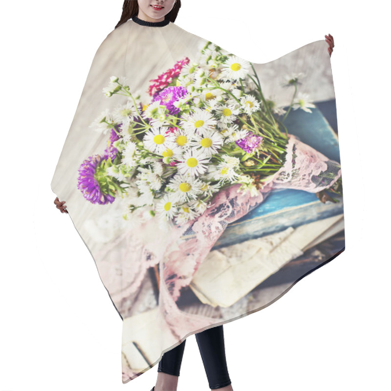 Personality  Background With Flowers, Post Cards And Photos Hair Cutting Cape