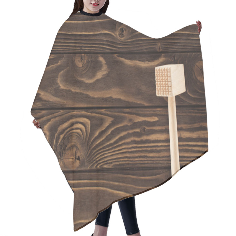 Personality  Top View Of Wooden Meat Mallet On Table  Hair Cutting Cape