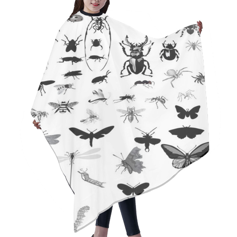 Personality  Set Of Isolated Gray Insects Hair Cutting Cape