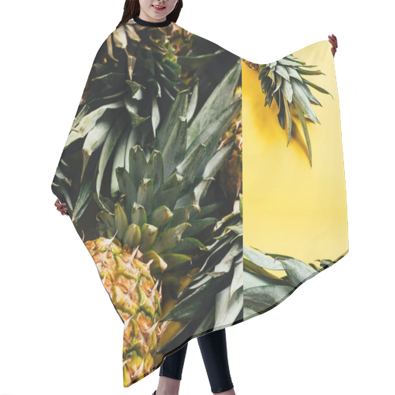 Personality  Collage Of Fresh Ripe Pineapples On Yellow Background Hair Cutting Cape