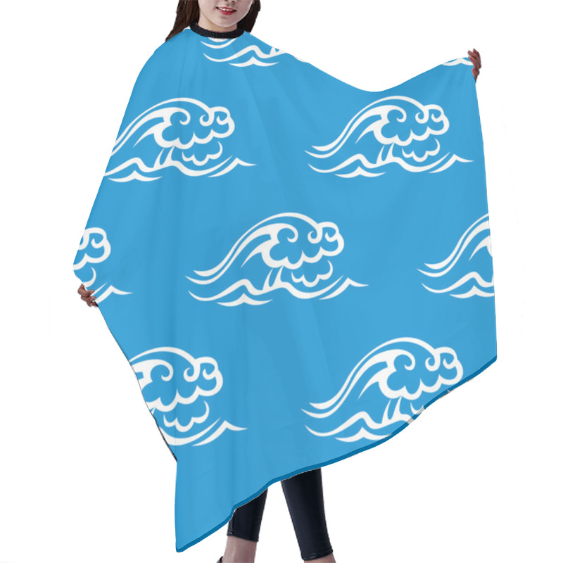 Personality  Stormy Ocean Waves Seamless Pattern Hair Cutting Cape