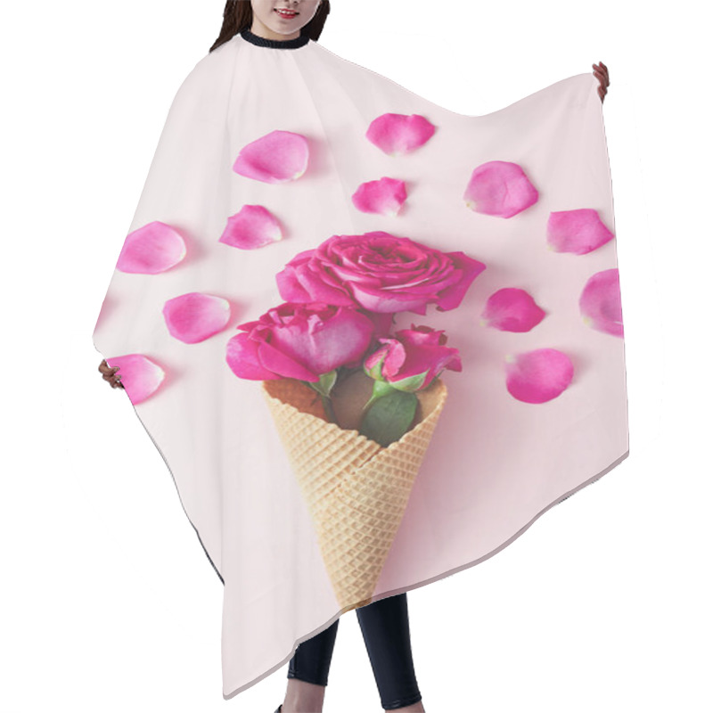 Personality  Pink Roses In Wafer Ice Cream Cone Hair Cutting Cape