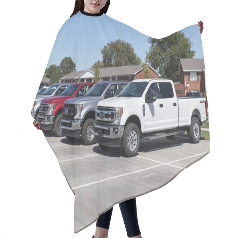 Personality  Kokomo - Circa September 2021: Ford F-Series Trucks Display. The Ford F-150, Super Duty F-250, F-350 And F-450 Are The Best Selling Trucks In The US. Hair Cutting Cape