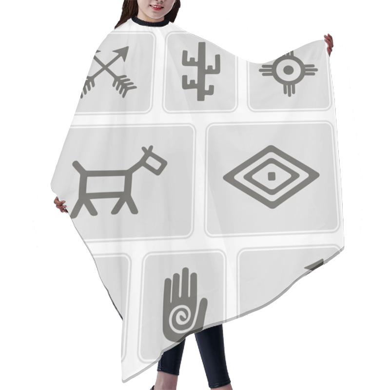 Personality  Set Of Monochrome Icons With Native American Symbols For Your Design Hair Cutting Cape