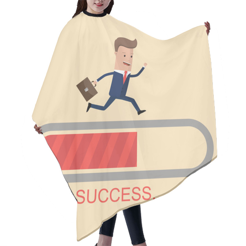 Personality  Businessman Run On Progress Loading Bar, Success Concept. Vector Illustration Hair Cutting Cape