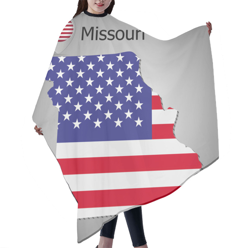 Personality  Map Of The State Of Missouri And American Flag. Map Pointer With American Flag. Hair Cutting Cape