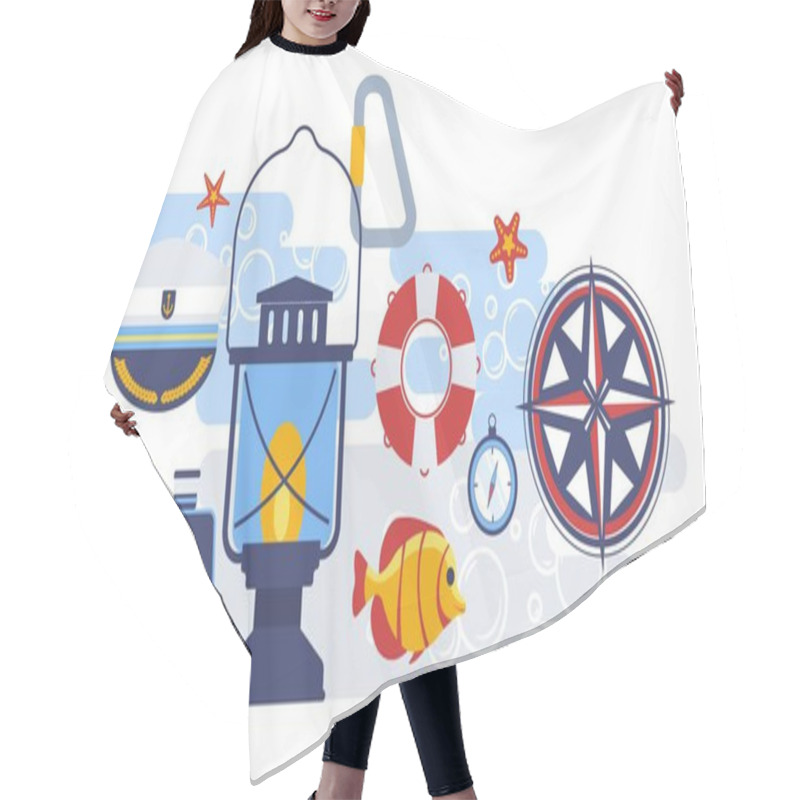 Personality  Marine And Nautical Compass, Cap And Lifebuoy Hair Cutting Cape