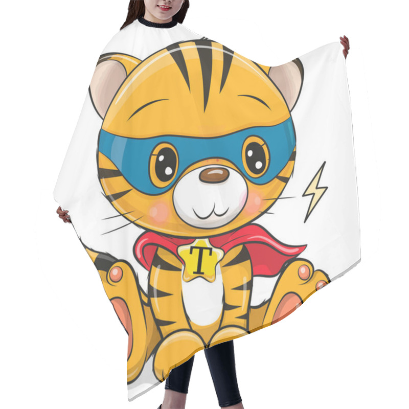 Personality  Cute Cartoon Tiger Superhero In Mask And Cape Isolated On A White Background Hair Cutting Cape