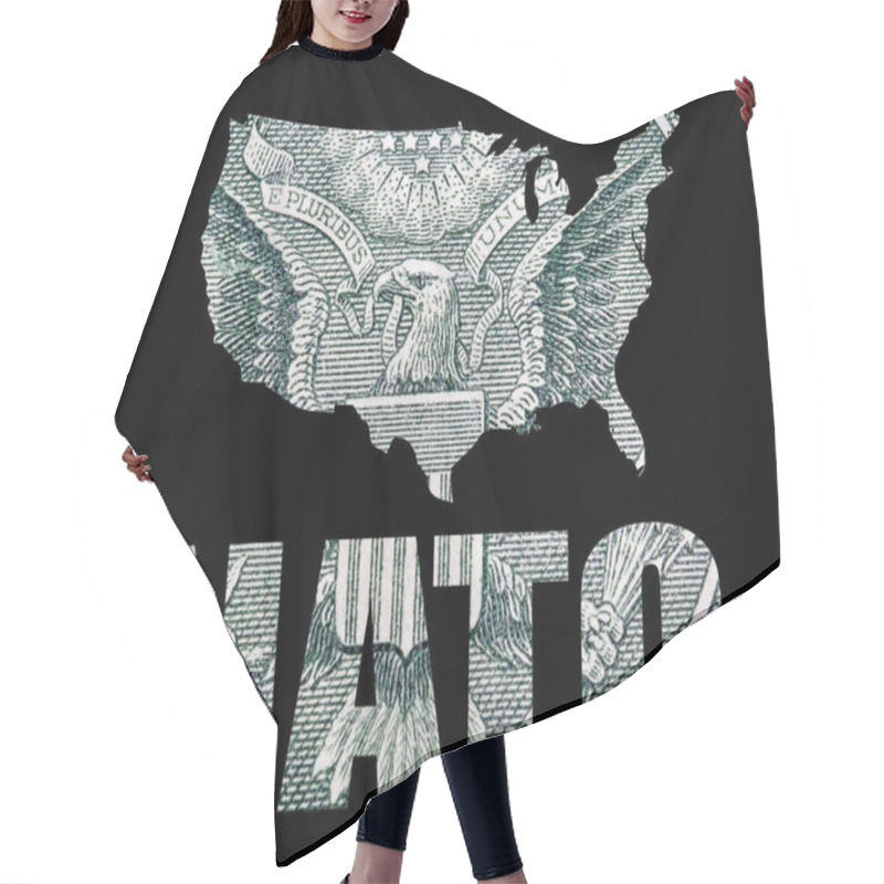 Personality  USA Map Silhouette With NATO Lettering, Money On Black Background. Hair Cutting Cape