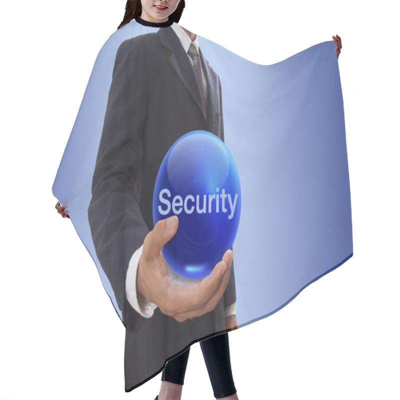 Personality  Businessman Hand Holding Blue Crystal Ball With Security Word. Hair Cutting Cape