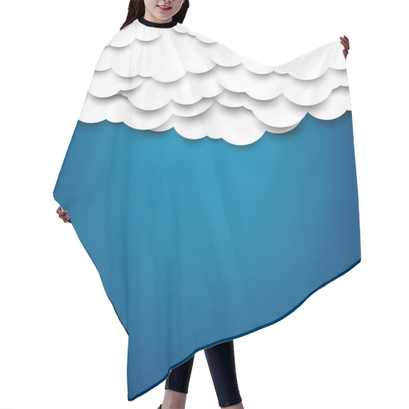 Personality  White Paper Clouds Over Blue Background. Hair Cutting Cape