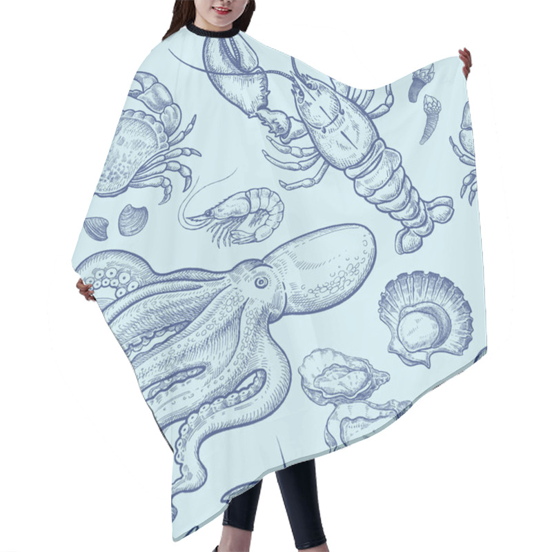 Personality  Seamless Pattern With Marine Animals. Hair Cutting Cape