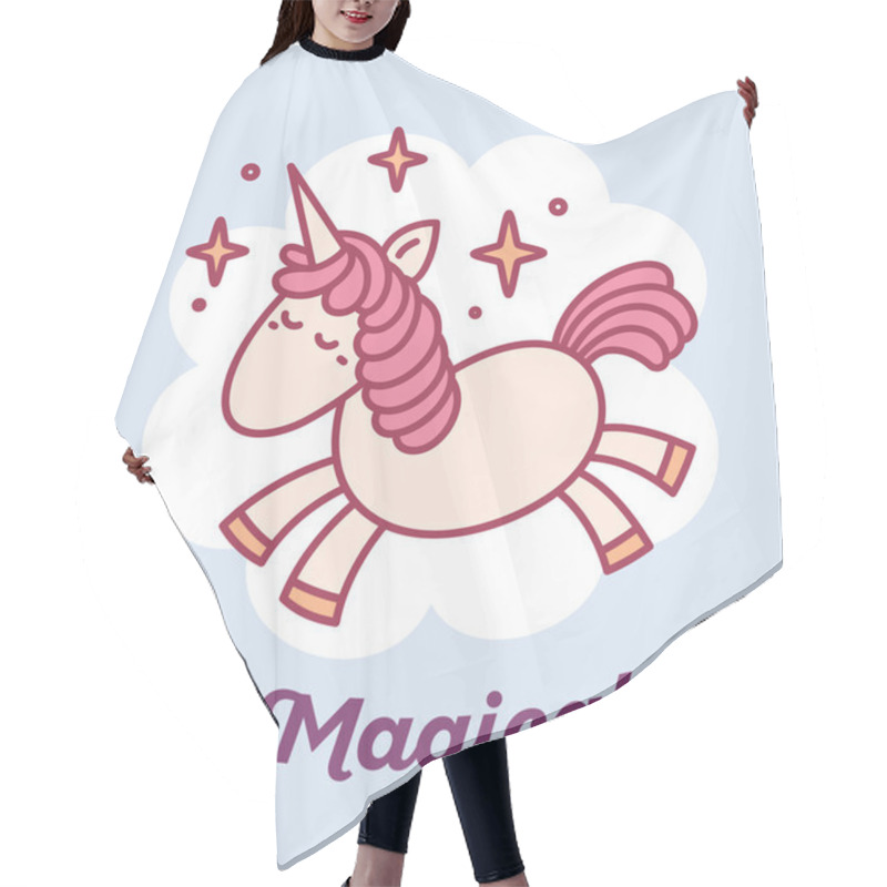 Personality  Vector Illustration Of Cute Magic Unicorn Flying In The Sky With Hair Cutting Cape