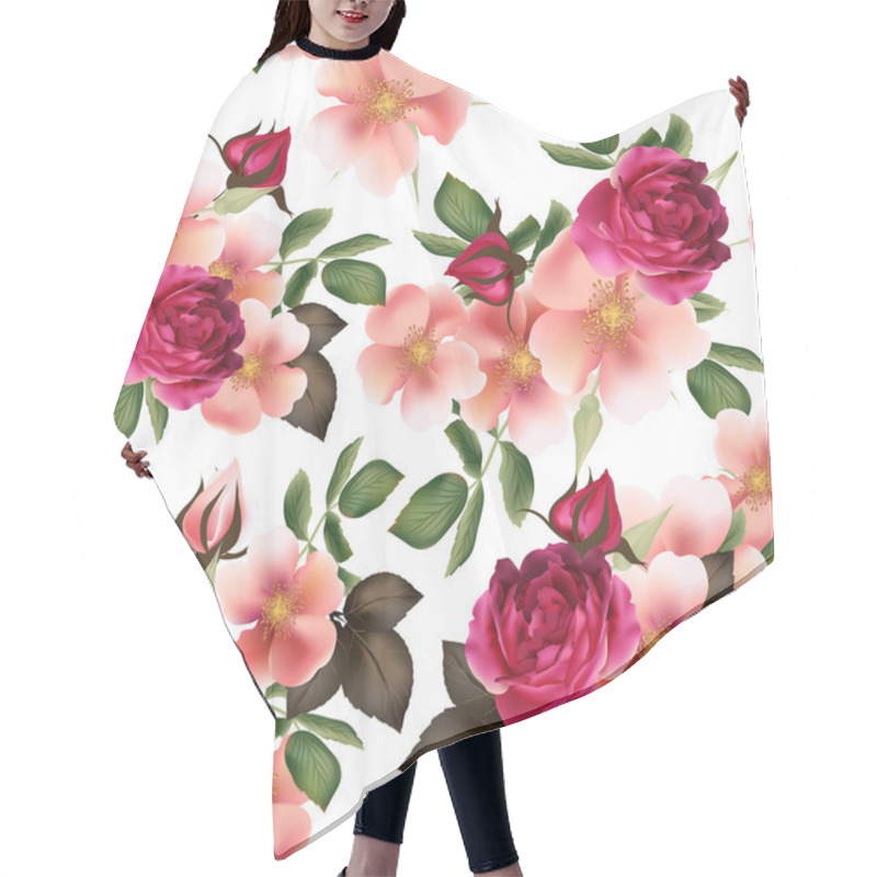 Personality  Beautiful Seamless Vector Pattern With Detailed  Roses Hair Cutting Cape