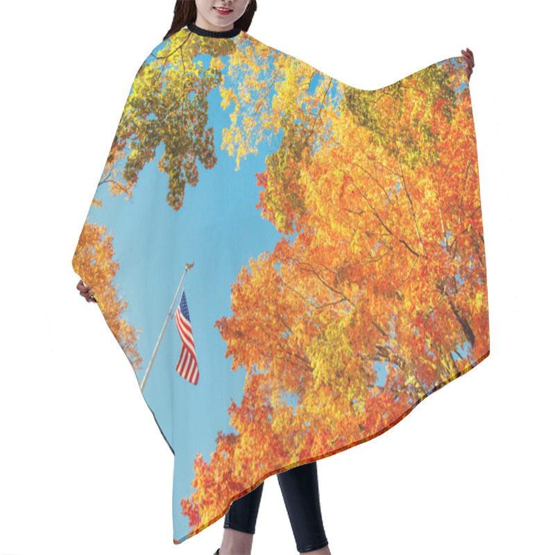 Personality  American Flag Waving In The Wind With Beautiful Autumn Foliage Hair Cutting Cape