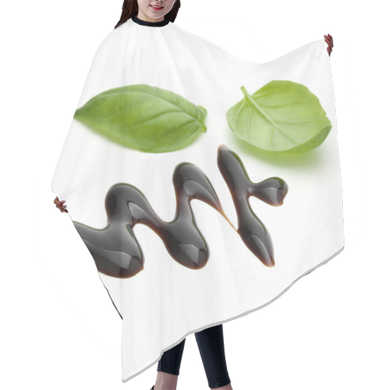 Personality  Balsamic Vinegar Cream And Basil Leaves Isolated On White Backgr Hair Cutting Cape