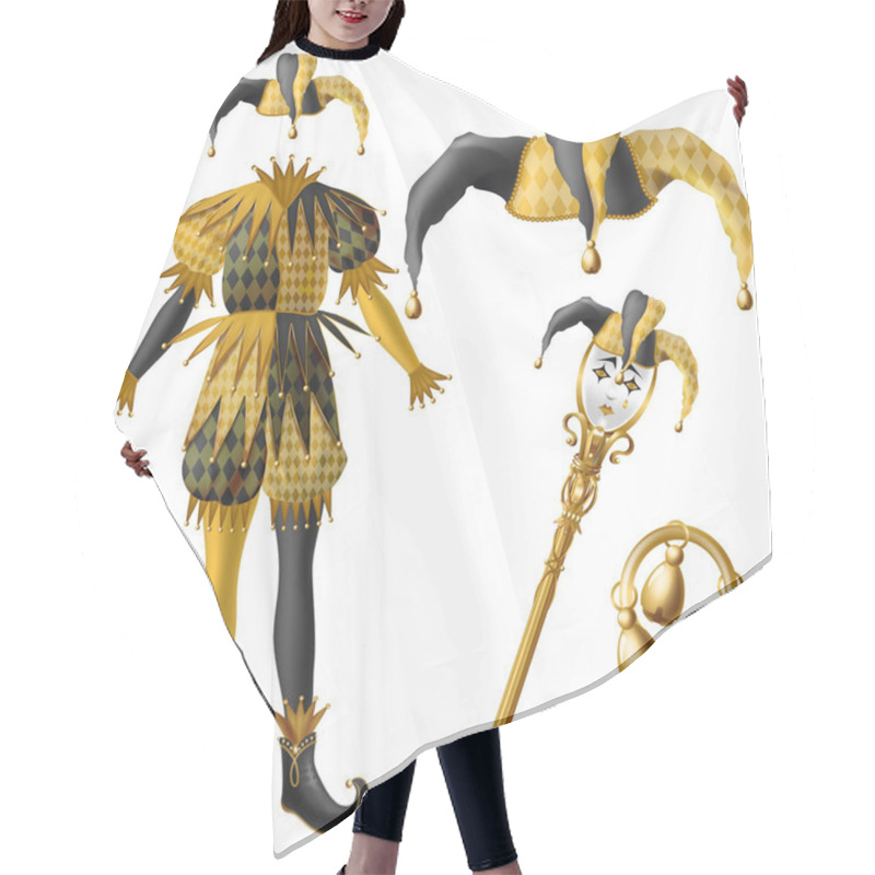 Personality  Jester Costume Elements Realistic Vector Set Hair Cutting Cape