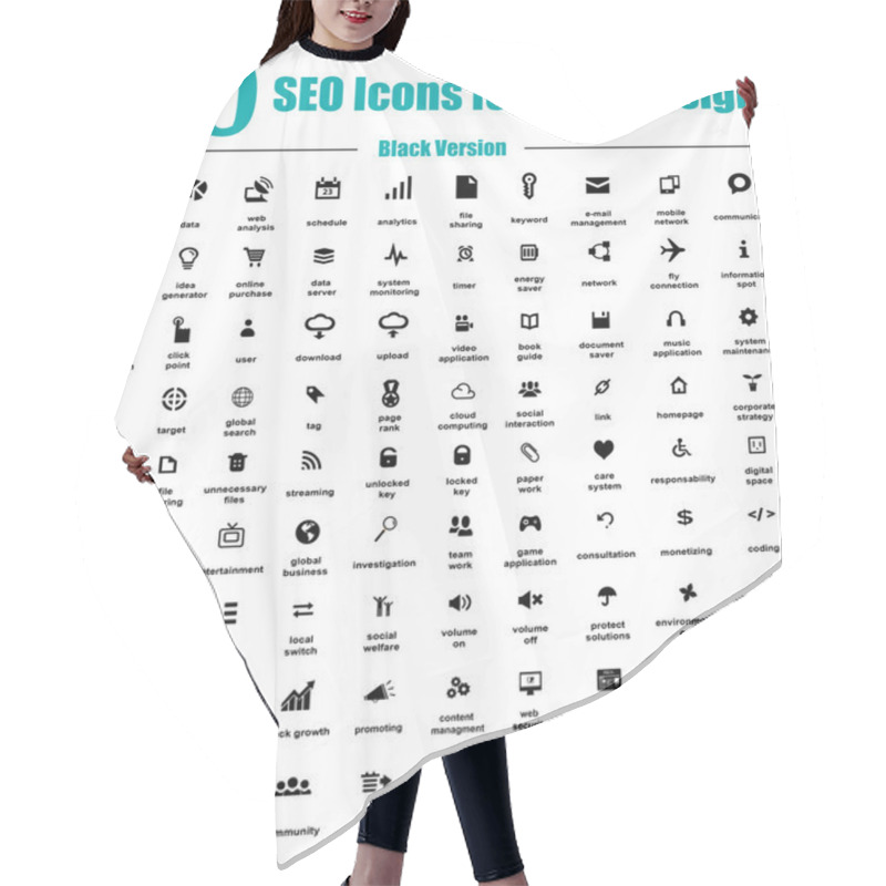 Personality  90 SEO Icons For Web Design - Black Version Hair Cutting Cape