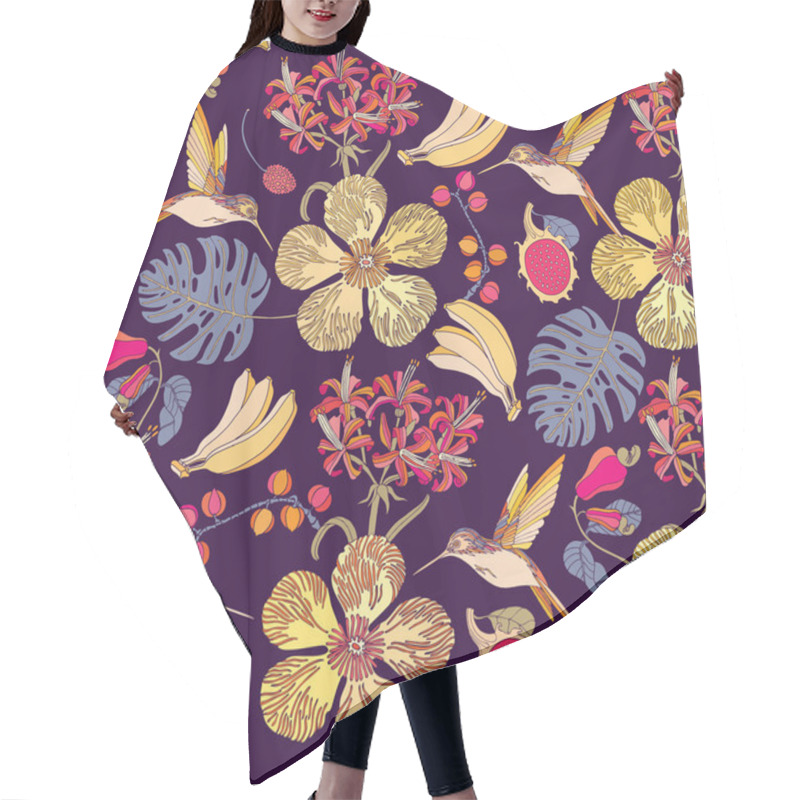 Personality  Seamless Tropical Flowers With Bananas.  Hair Cutting Cape