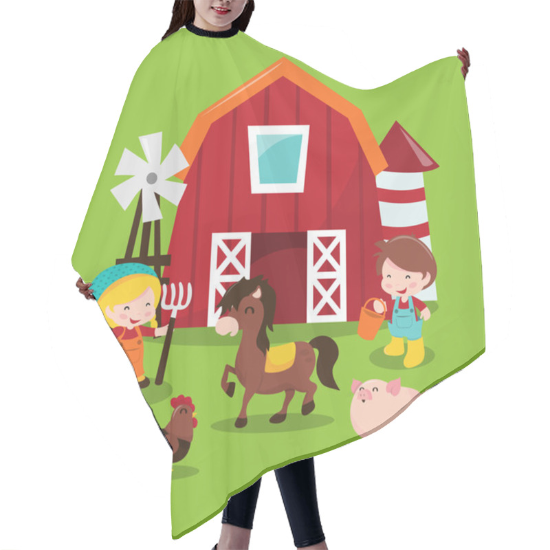 Personality  Happy Barnyard Farm Friends Scene Hair Cutting Cape