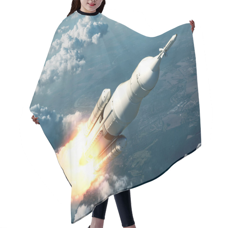 Personality  Space Launch System Flying Over The Clouds Hair Cutting Cape