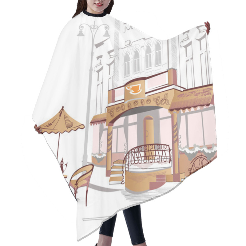 Personality  Series Of Old Streets With Cafes In Sketches Hair Cutting Cape