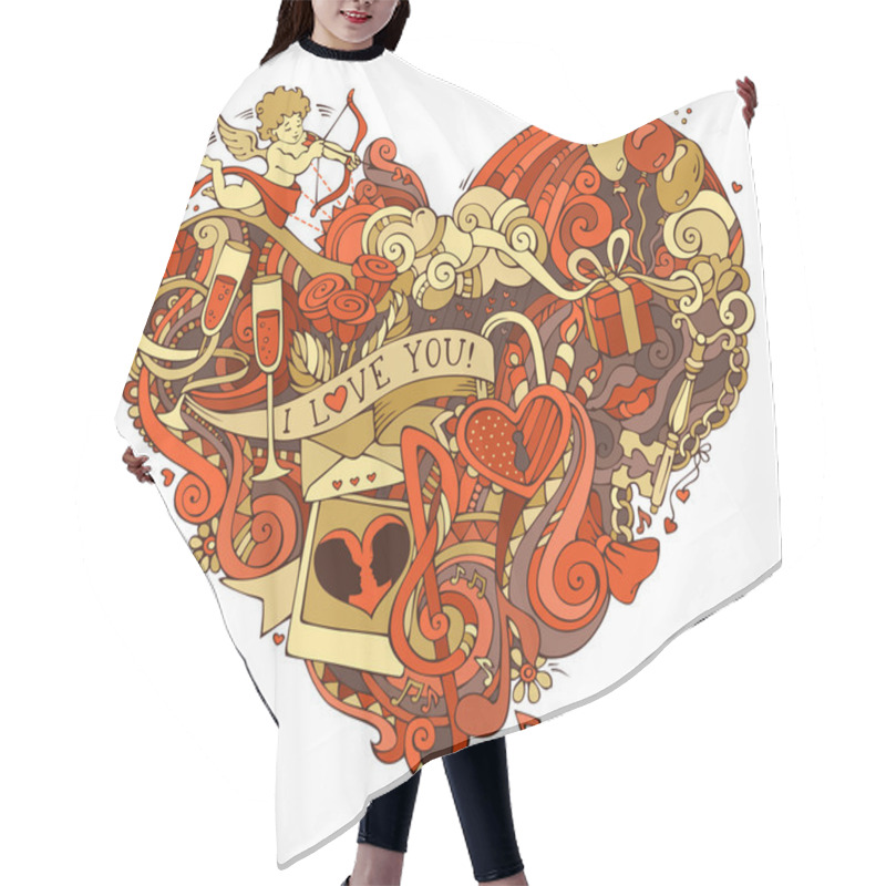 Personality  Gold And Red Heart Illustration. Hair Cutting Cape