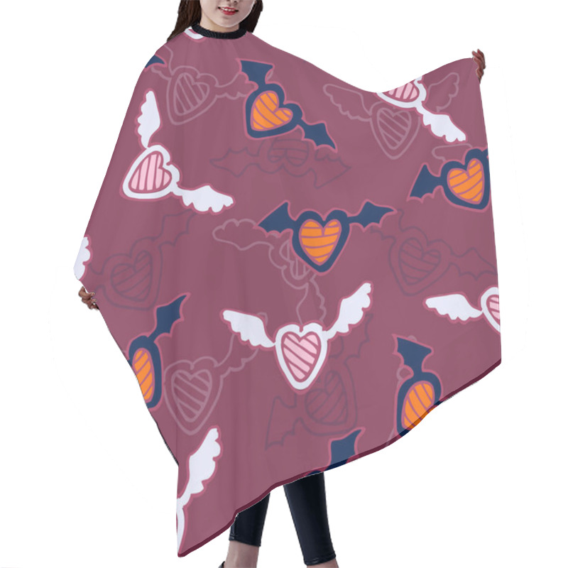 Personality  Seamless Pattern Of Hearts With Angel And Devil Wings. The Sketc Hair Cutting Cape