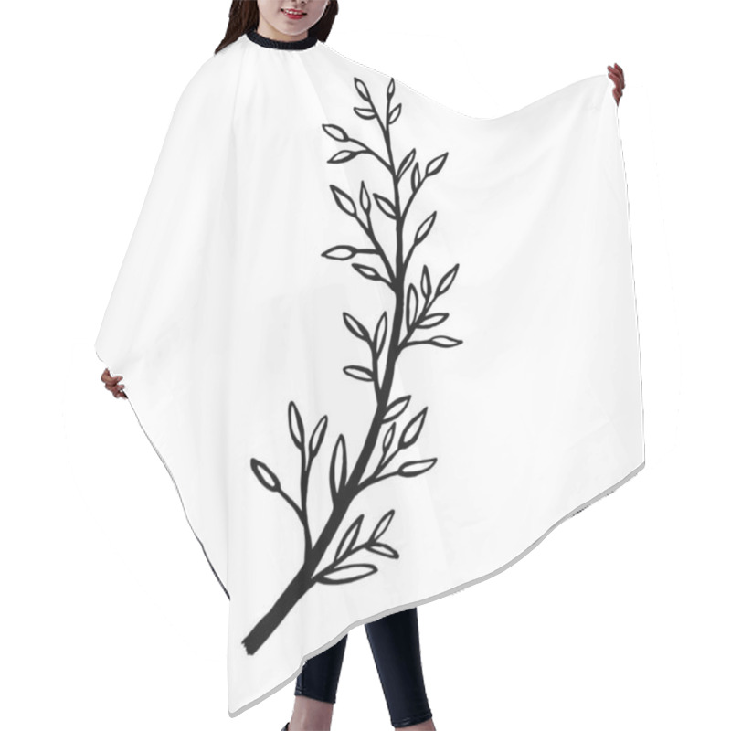 Personality  Hand Drawn Plants And Tree Branches With Leaves. Vector Floral Silhouettes. Graphic Design Elements. Black And White Botanical Illustration. Hair Cutting Cape