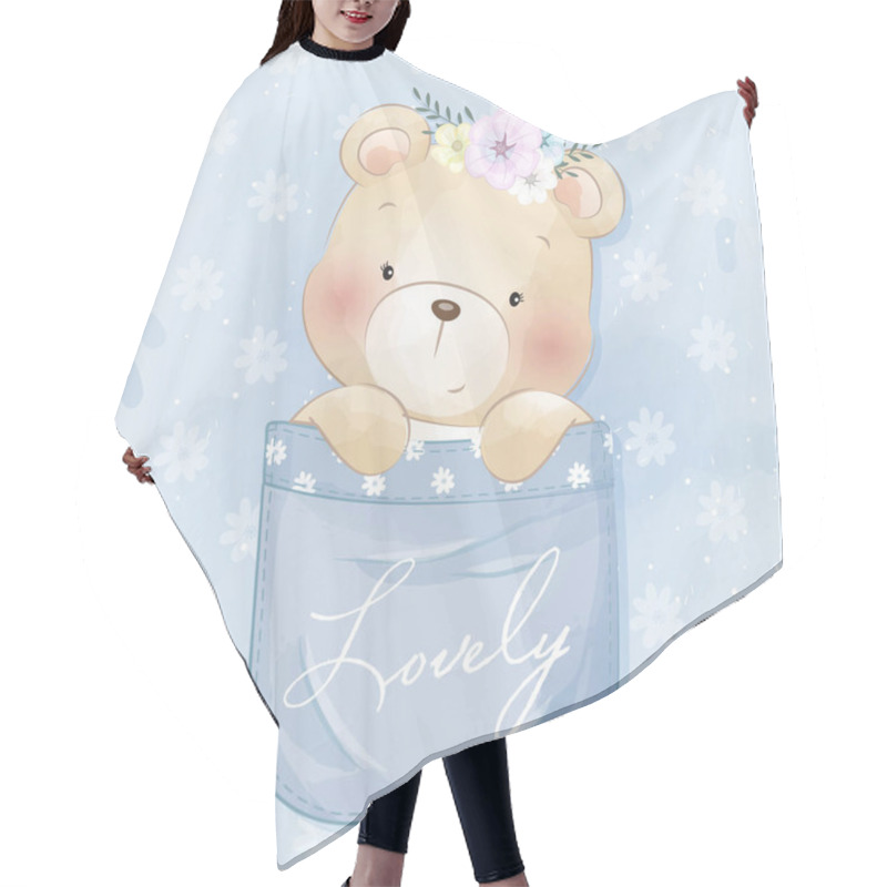 Personality  Cute Bear Sitting Inside The Pocket Illustration Hair Cutting Cape