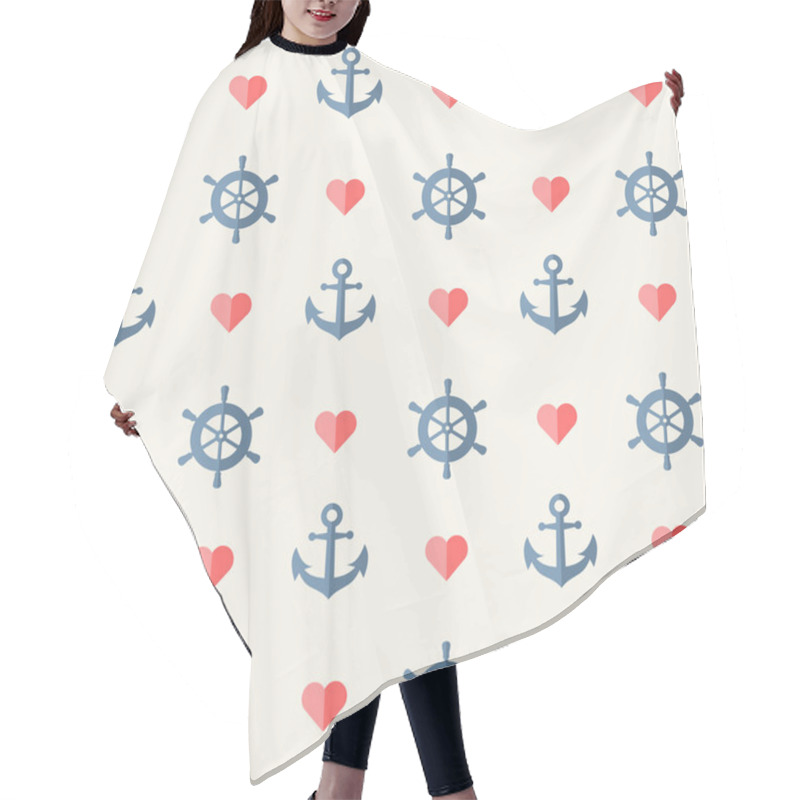 Personality  Seamless Nautical Background With Anchors And Ship Wheels Hair Cutting Cape