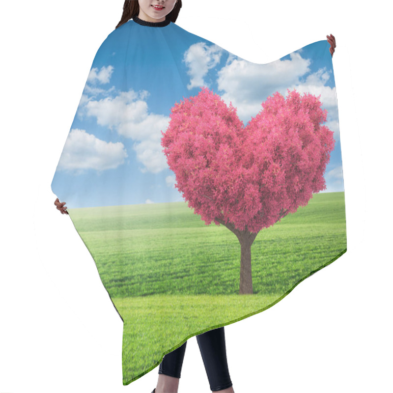 Personality  Summer Green Field And Pink Tree In Shape Of Heart Hair Cutting Cape