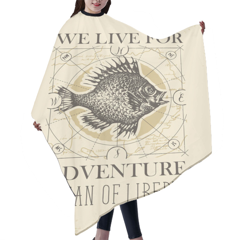 Personality  Retro Travel Banner With Big Fish And Old Map Hair Cutting Cape