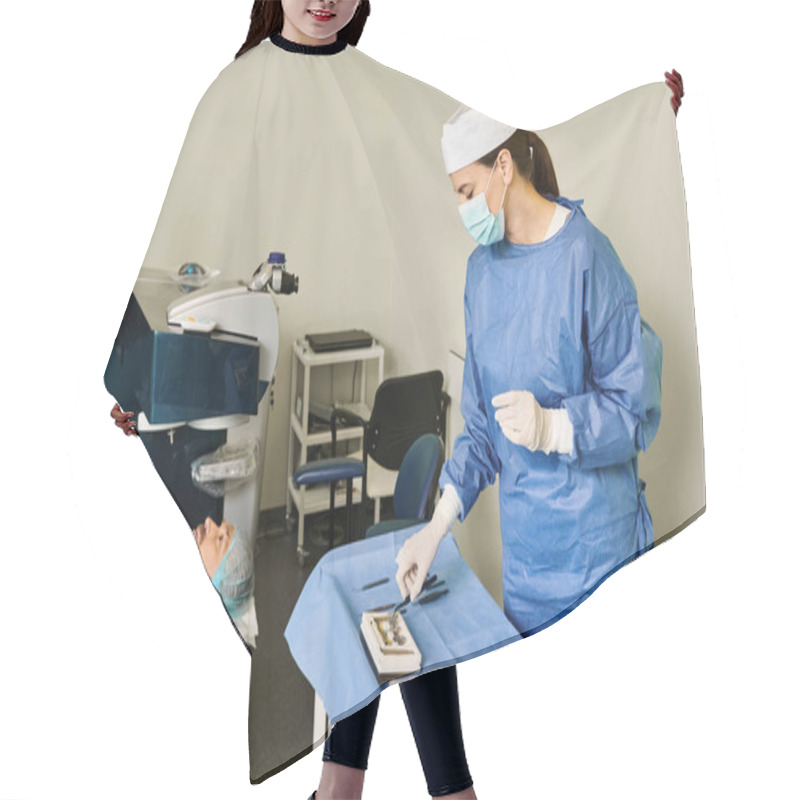 Personality  A Person Lies In A Hospital Room, Surrounded By A Bed And A Monitor. Hair Cutting Cape