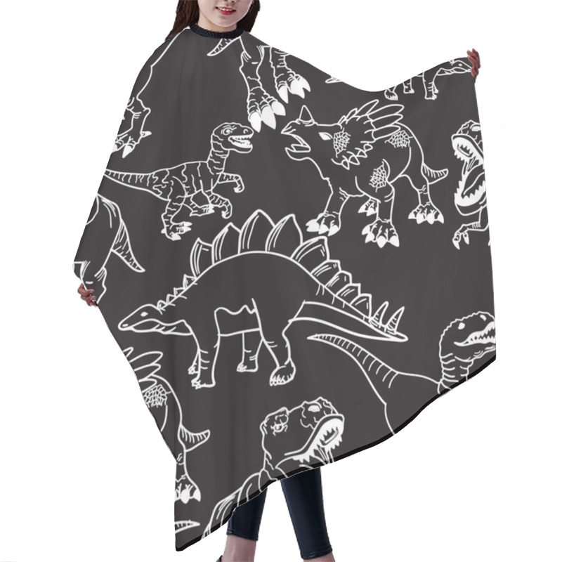 Personality  Seamless Silhouette Dino Pattern, Print For T-shirts, Textiles, Wrapping Paper, Web. Original Design With T-rex, Dinosaurs. Grunge Design For Boys And Girls Hair Cutting Cape