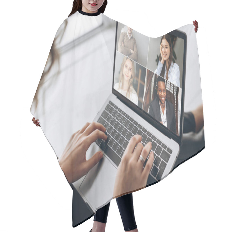 Personality  Video Conference Business Colleague Comminacation Online Freelancer Distant Work Laptop Man Woman Hair Cutting Cape