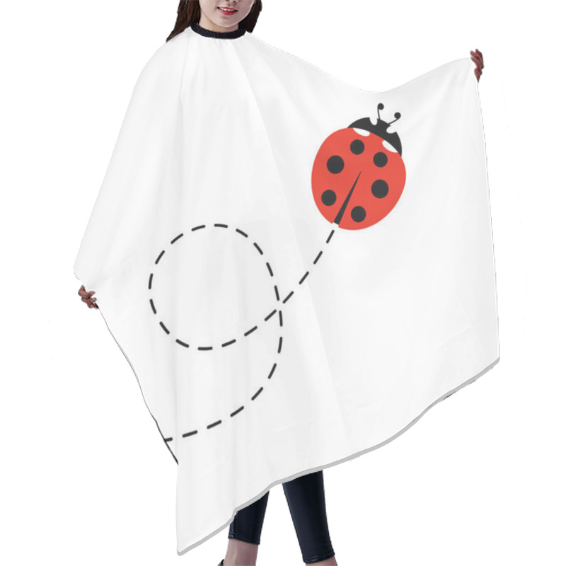 Personality  Cartoon Ladybird Icon. Ladybug Flying On Dotted Route. Vector Isolated On White Background Hair Cutting Cape