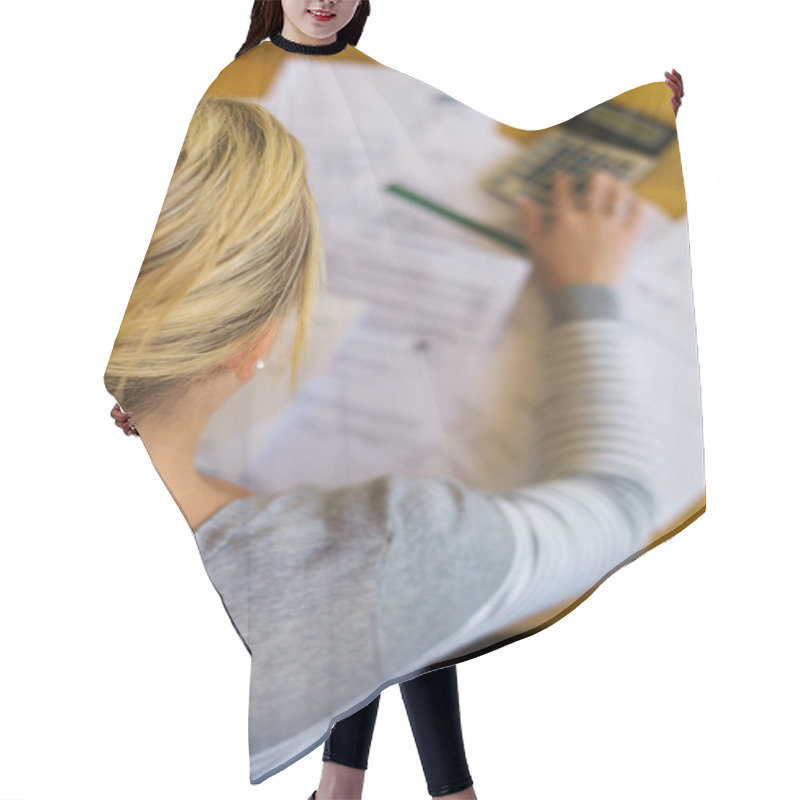 Personality  Woman With Debts And Bills Hair Cutting Cape