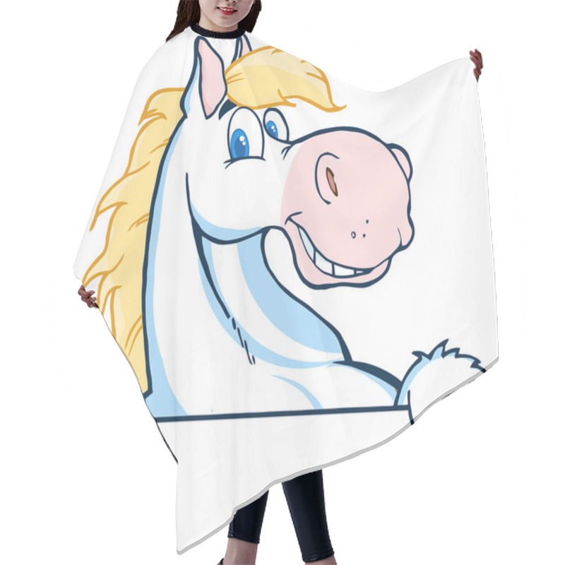 Personality  White Horse Mascot Cartoon Head Hair Cutting Cape