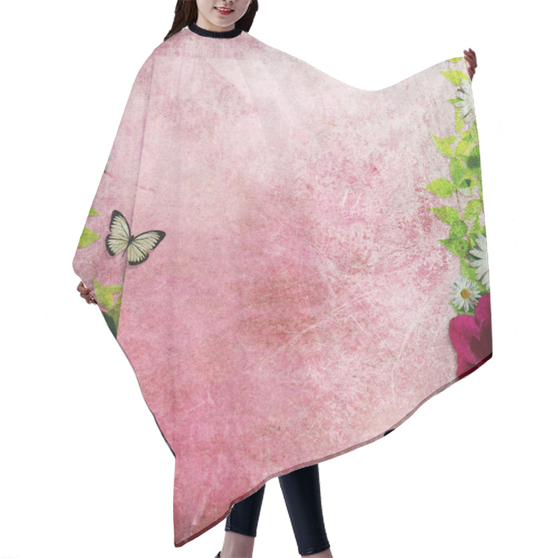 Personality  Summer Grunge Background With The Fresia, Daisy, Butterflies Hair Cutting Cape