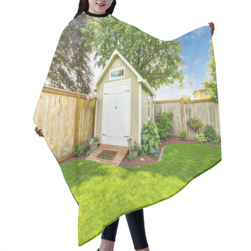 Personality  Fenced Backyard With Small Shed Hair Cutting Cape