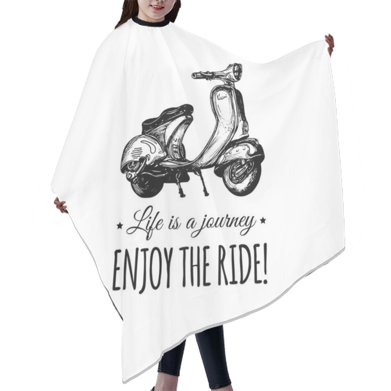 Personality  Retro Hand Sketched Moped Hair Cutting Cape