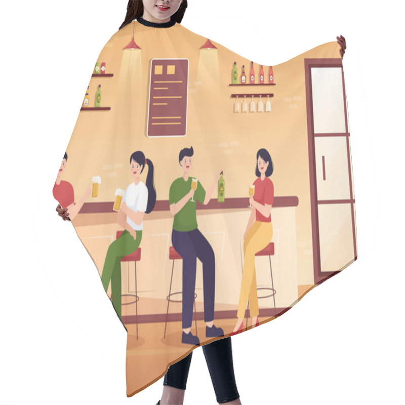 Personality  Wine Party Template Hand Drawn Cartoon Flat Illustration With People Dance, Holding A Bottle Of Champagne And Drinking In Festive Event Concept Hair Cutting Cape