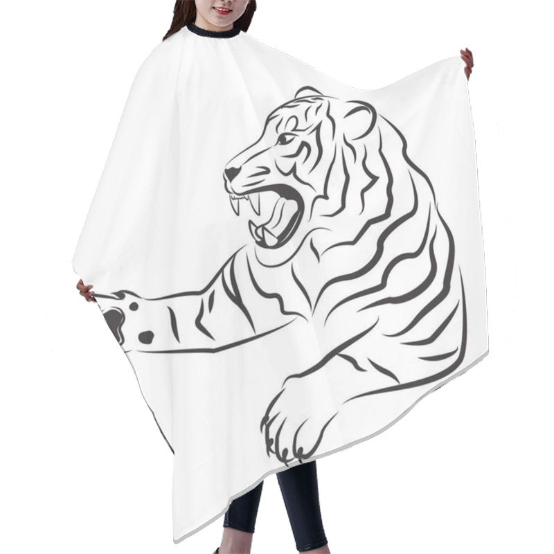 Personality  Angry Tiger. Sketch. Hair Cutting Cape