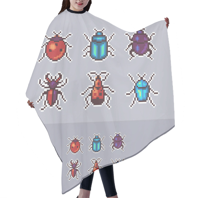 Personality  Vector Pixel Art Bugs Icon Set.	 Hair Cutting Cape