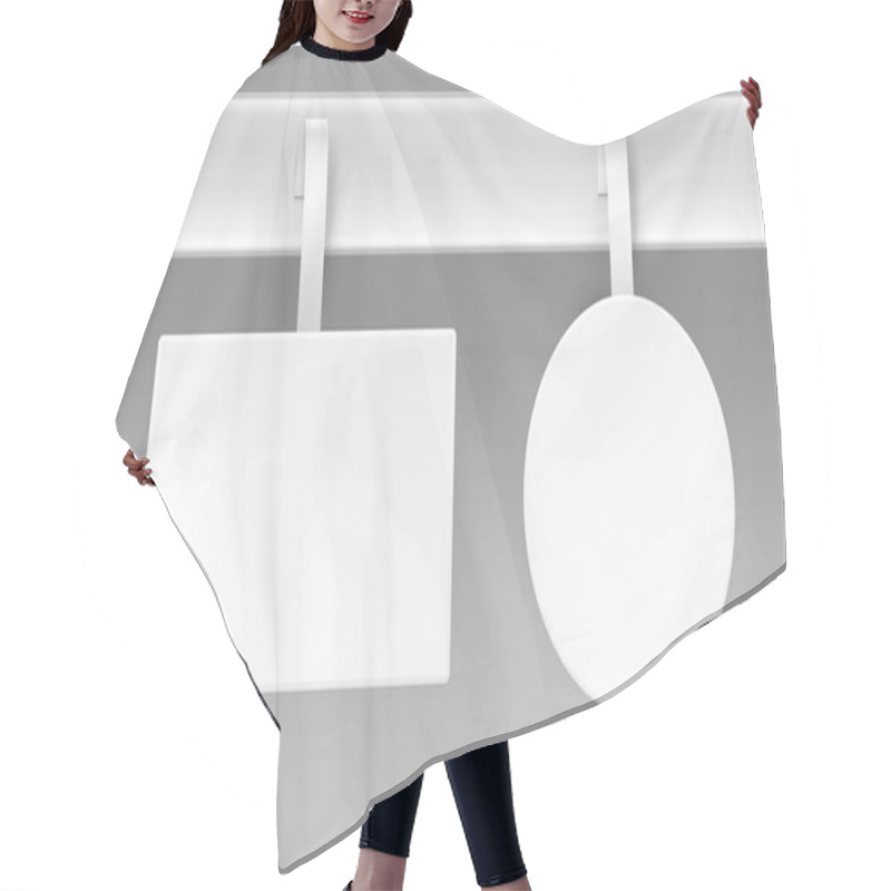 Personality  Set Of Blank White Square Round Oval Papper Plastic Advertising Price Wobbler Front View Isolated On Background Hair Cutting Cape