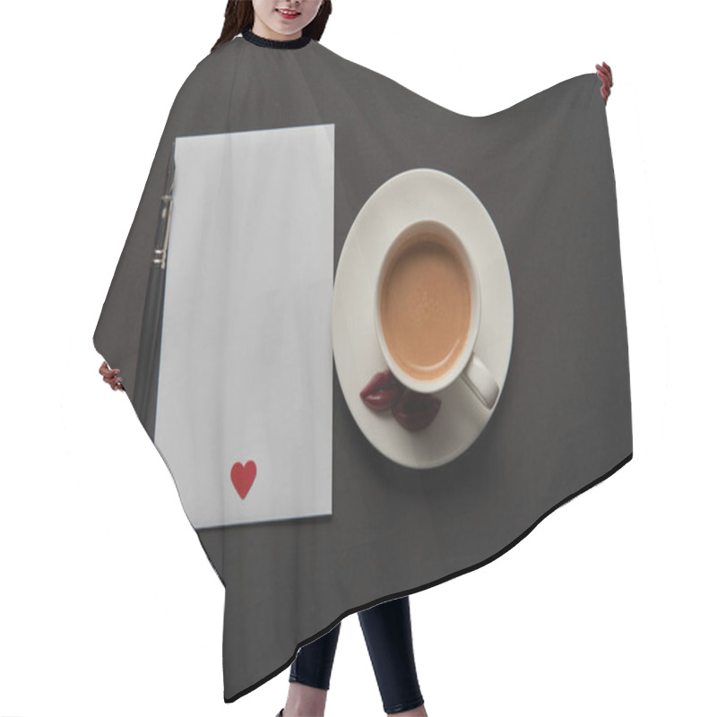 Personality  Top View Of Empty Greeting Card With Red Heart Sign Near Cup Of Coffee Hair Cutting Cape