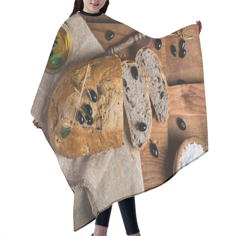 Personality  Sliced Homemade Olive Bread, Top View Hair Cutting Cape